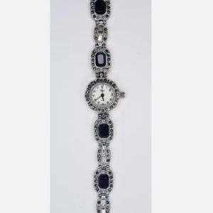 Vintage Vivani Ladies Crystal Rhinestone Watch With Black Accent